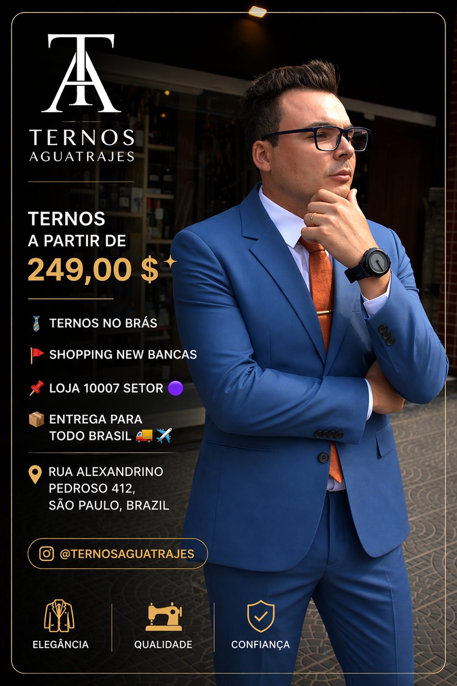 Anúncio Ternos Aguatrajes com terno azul-claro